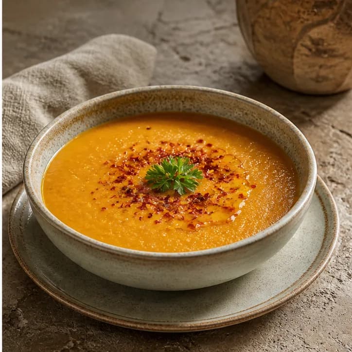 Yapay zekâ ile oluşturulmuş mercimek çorbası menü ürün görseli